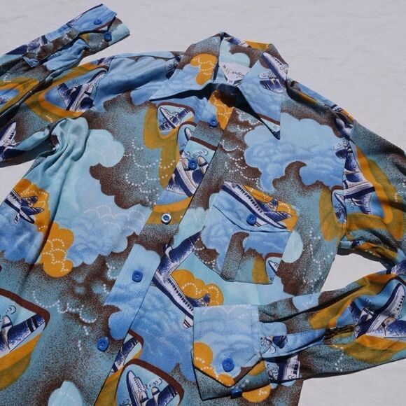 Deadstock dagger collar novelty print button down - Picture 1 of 6